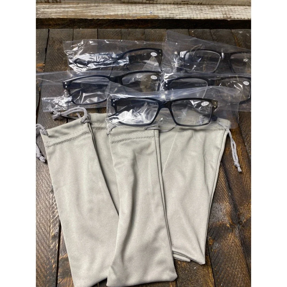5 Pairs +2.00 Readers Black Spring Hinge Glasses Men And Women